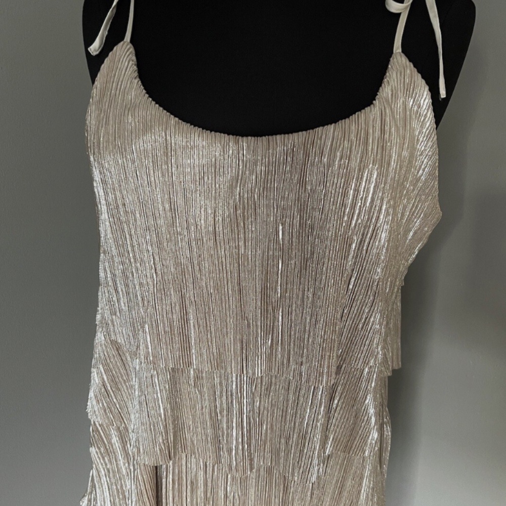 Patterson J Kincaid Gold Pleated Top with Self-Tie Straps Sz M